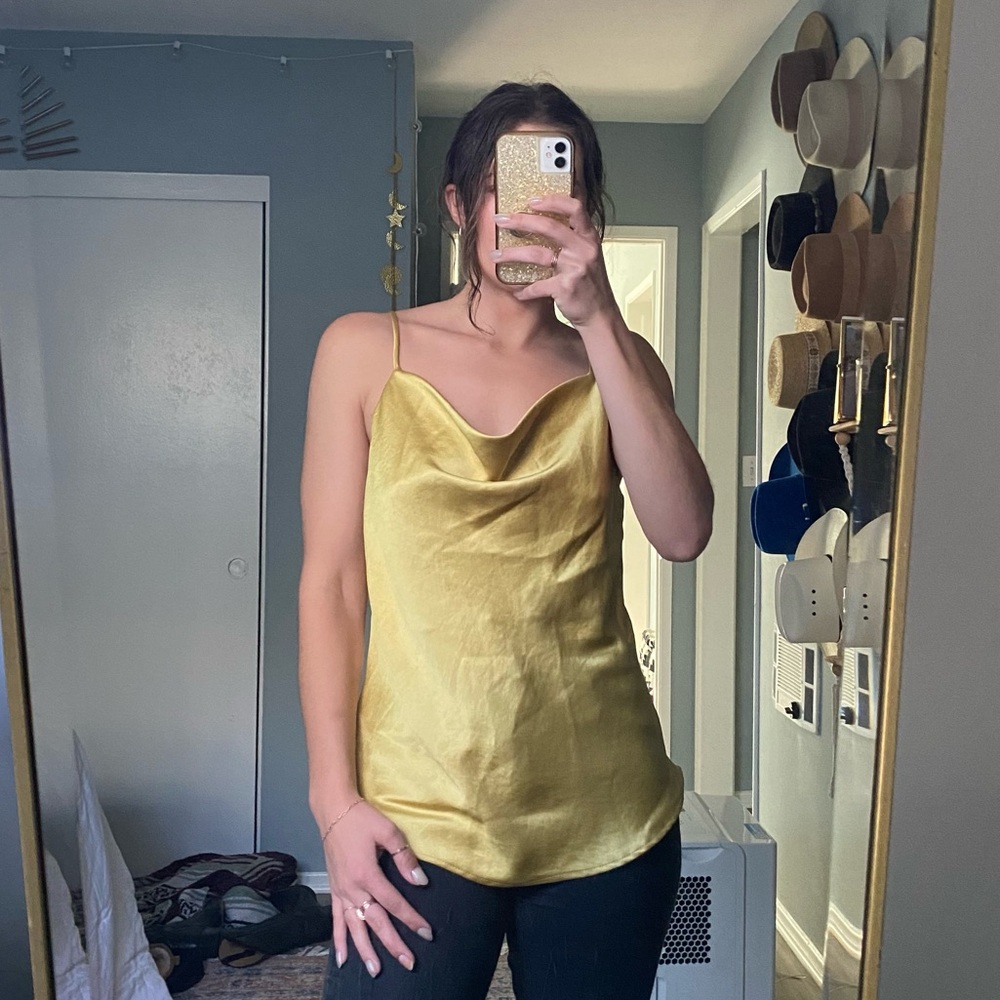 Gold Satin Drape Cami by Fifteen Twenty